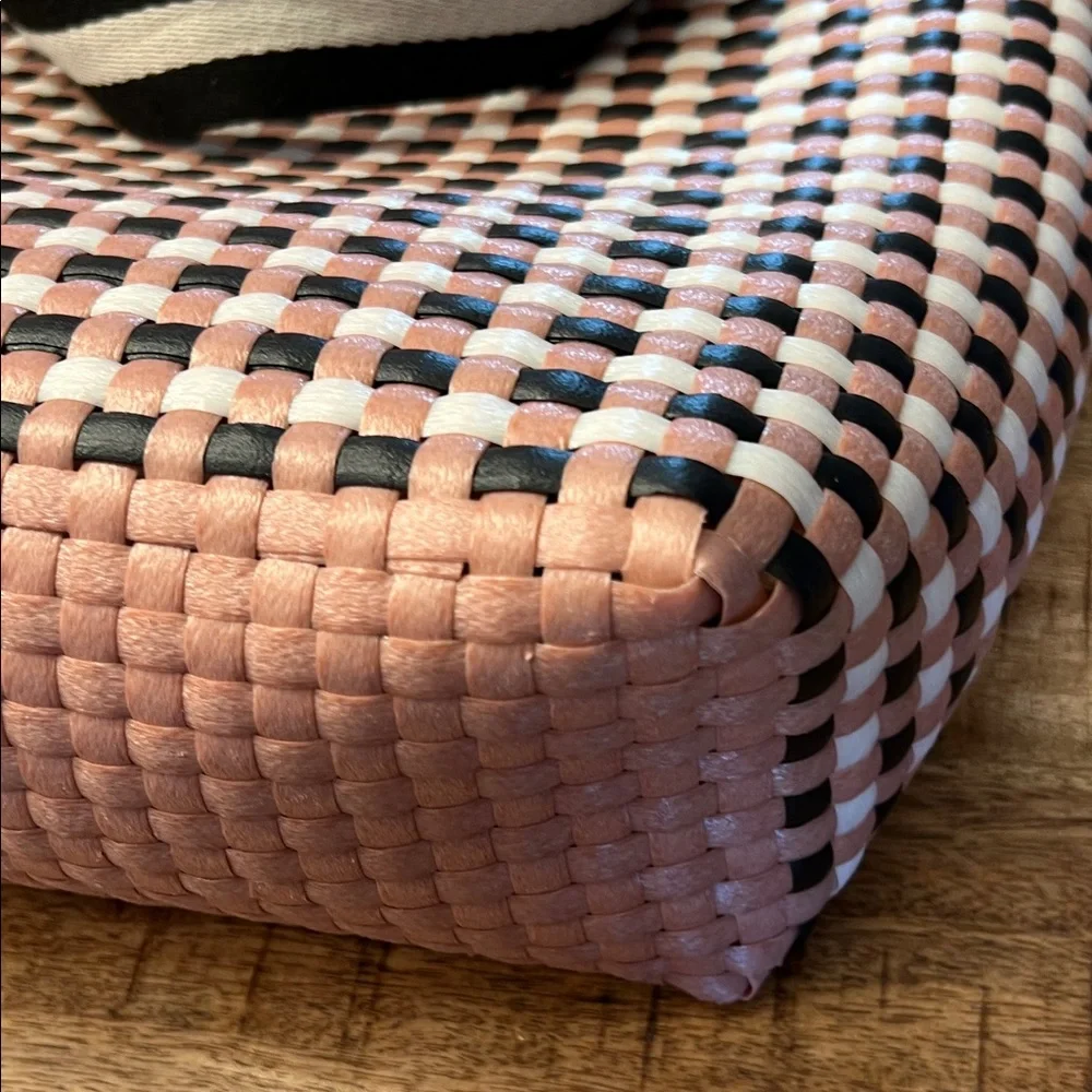 Anthropologie Woven Pink and Black Check Tote